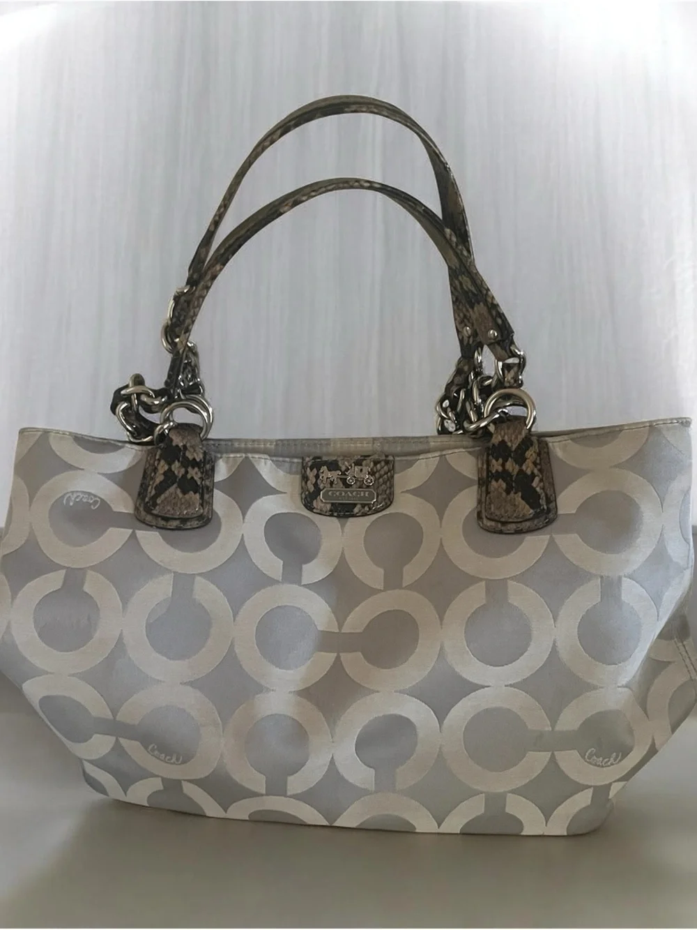 Coach Madison Op Art Signature Sateen Shoulder Tote Chain Handles EUC